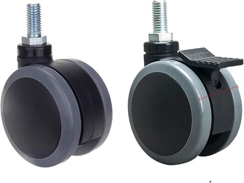 3 Inch Gray Casters Wheels,Screw M12x25mm Double PU Wheel,with Brake Or No Mute Wearable 2Pcs(No Brake) in Kuwait