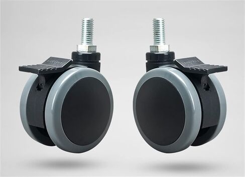 3 Inch Gray Casters Wheels,Screw M12x25mm Double PU Wheel,with Brake Or No Mute Wearable 2Pcs(No Brake) in Kuwait