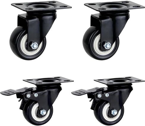 Heavy Duty Casters Rubber Wheels Rollers 360 Degrees Caster Wheel with Brake Offic 2/4Pcs(2 Swivel 2 Brake,1.5 Inch) in Kuwait