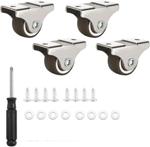 Furniture Caster Wheels Low Profile Rubber Rolling Castor Wheels Mini Rigid Silent Caster Wheel 4Pcs(4 pcs Directional,1.25 inch) in Kuwait