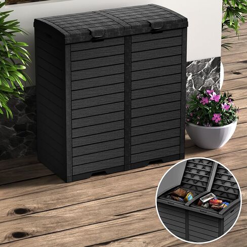 Vixzen 68Gallon Outdoor Trash Can with Lid,Waterproof Resin Waste Bin,Lightweight,Large Sturdy Garbage Bin for Patio,Kitchen,Backyard,Black in Kuwait