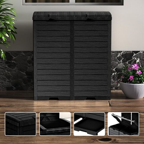 Vixzen 68Gallon Outdoor Trash Can with Lid,Waterproof Resin Waste Bin,Lightweight,Large Sturdy Garbage Bin for Patio,Kitchen,Backyard,Black in Kuwait