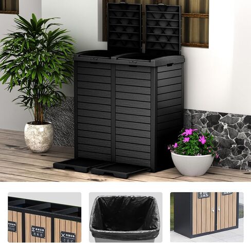 Vixzen 68Gallon Outdoor Trash Can with Lid,Waterproof Resin Waste Bin,Lightweight,Large Sturdy Garbage Bin for Patio,Kitchen,Backyard,Black in Kuwait