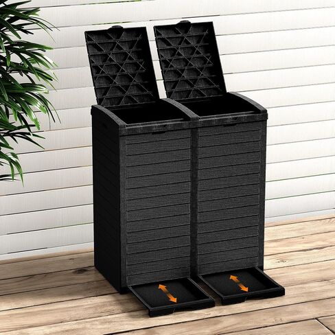 Vixzen 68Gallon Outdoor Trash Can with Lid,Waterproof Resin Waste Bin,Lightweight,Large Sturdy Garbage Bin for Patio,Kitchen,Backyard,Black in Kuwait