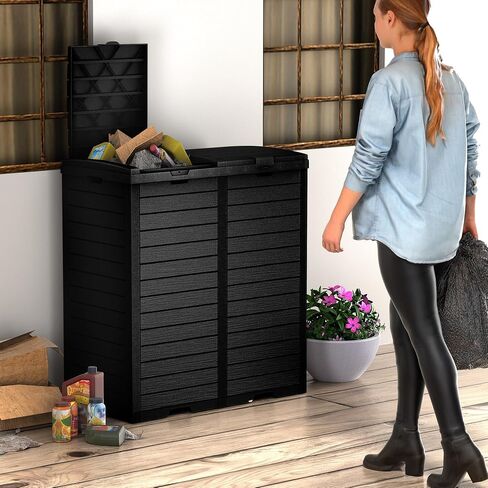Vixzen 68Gallon Outdoor Trash Can with Lid,Waterproof Resin Waste Bin,Lightweight,Large Sturdy Garbage Bin for Patio,Kitchen,Backyard,Black in Kuwait