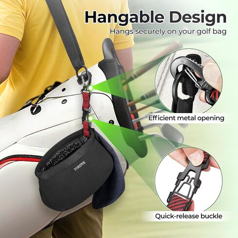 YOREPEK Golf Club Cleaner Bag with Towel, 360° Rotating Clip Golf Ball Washer, Club Washer with Zipper Pocket, Golf Bag Accessories for Men, Golf Gifts, Black in Kuwait