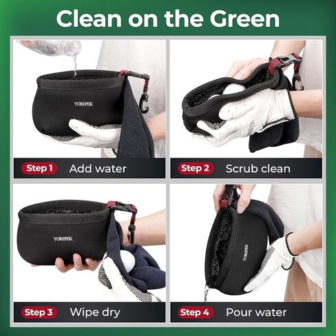YOREPEK Golf Club Cleaner Bag with Towel, 360° Rotating Clip Golf Ball Washer, Club Washer with Zipper Pocket, Golf Bag Accessories for Men, Golf Gifts, Black in Kuwait