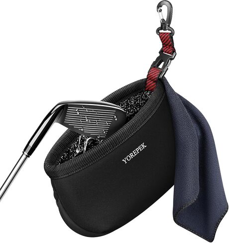 YOREPEK Golf Club Cleaner Bag with Towel, 360° Rotating Clip Golf Ball Washer, Club Washer with Zipper Pocket, Golf Bag Accessories for Men, Golf Gifts, Black in Kuwait