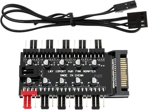 10 Way Fan Hub PWM PC Control Board 12V SATA للحصول على الطاقة مع اتصالات المروحة ذات 4 دبوس وكابل اتصال PWM in Saudi Arabia