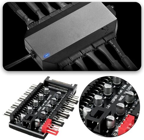 10 Way Fan Hub PWM PC Control Board 12V SATA للحصول على الطاقة مع اتصالات المروحة ذات 4 دبوس وكابل اتصال PWM in Saudi Arabia