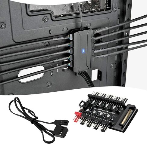 10 Way Fan Hub PWM PC Control Board 12V SATA للحصول على الطاقة مع اتصالات المروحة ذات 4 دبوس وكابل اتصال PWM in Saudi Arabia