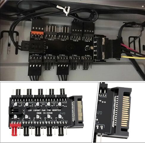 10 Way Fan Hub PWM PC Control Board 12V SATA للحصول على الطاقة مع اتصالات المروحة ذات 4 دبوس وكابل اتصال PWM in Saudi Arabia