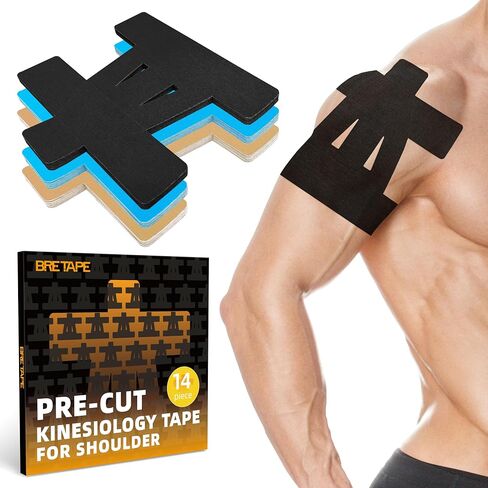 Precut Kinesiology Tape for Shoulder – 14 PCS Elastic Shoulder Support Tape, Waterproof & Breathable, Hypoallergenic Sports Tape for Pain Relief, Black in Saudi Arabia