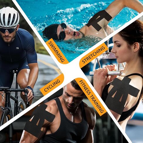Precut Kinesiology Tape for Shoulder – 14 PCS Elastic Shoulder Support Tape, Waterproof & Breathable, Hypoallergenic Sports Tape for Pain Relief, Black in Saudi Arabia