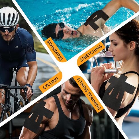 Precut Kinesiology Tape for Shoulder – 14 PCS Elastic Shoulder Support Tape, Waterproof & Breathable, Hypoallergenic Sports Tape for Pain Relief, Black in Saudi Arabia