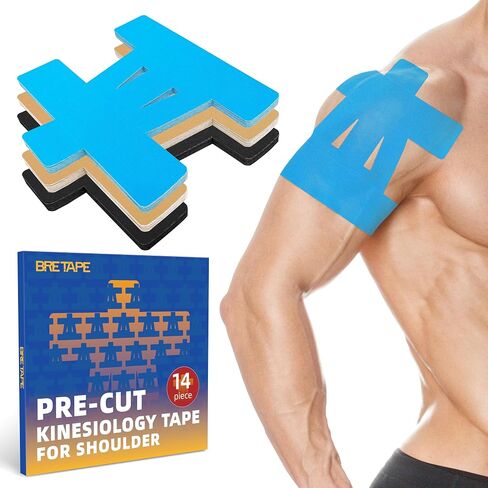 Precut Kinesiology Tape for Shoulder – 14 PCS Elastic Shoulder Support Tape, Waterproof & Breathable, Hypoallergenic Sports Tape for Pain Relief, Black in Saudi Arabia