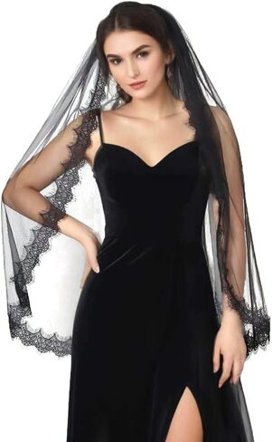 Bridal Veil Lace Edge 1 Tier Fingertip Length Wedding Veil with Comb for Brides in Saudi Arabia