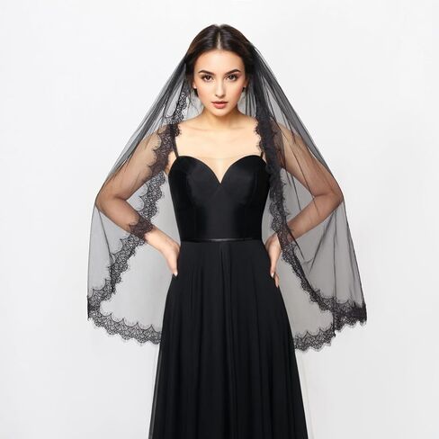 Bridal Veil Lace Edge 1 Tier Fingertip Length Wedding Veil with Comb for Brides in Saudi Arabia