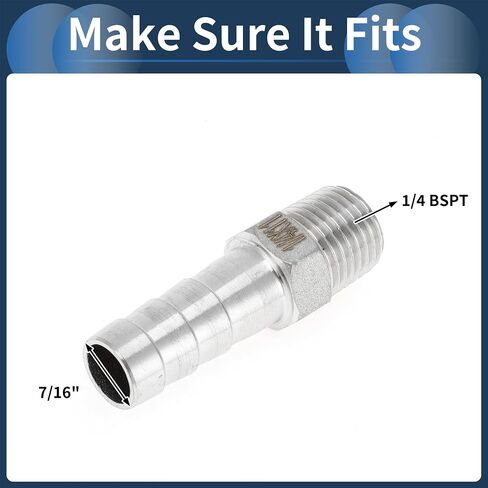 Stainless Steel Barb Fittings, 7/16" Barb 1/4 BSPT Male Hose Barb Tubing Connector for Air Water Oil Gas Fuel, 2 Pcs in Saudi Arabia