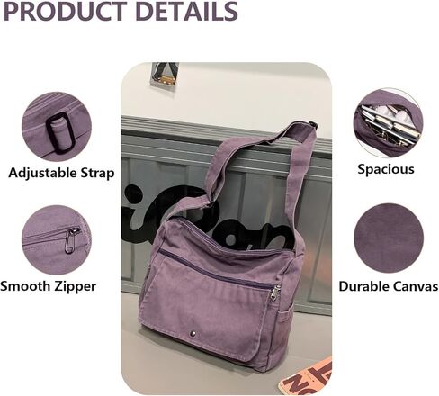 Canvas Crossbody Bag Messenger Bag for Women & Men Vintage Satchel with Multiple Pockets in Kuwait