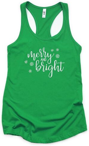 Merry & Bright Christmas Tank Top للنساء | دبابة تجريب عيد الميلاد | عيد الميلاد تجريب دبابة أعلى للنساء in Kuwait