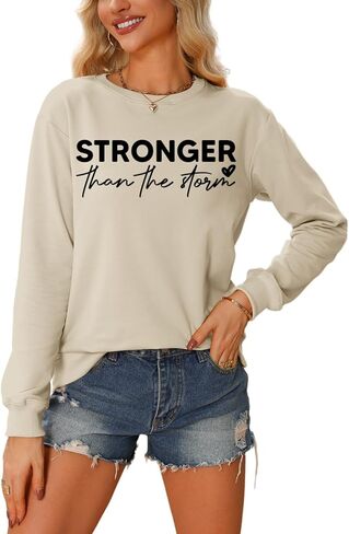 Stronger Than the Storm Sweatshirt Women Christian Long Sleeve Graphic Shirts Inspirational Positive Pullover Tops in Saudi Arabia