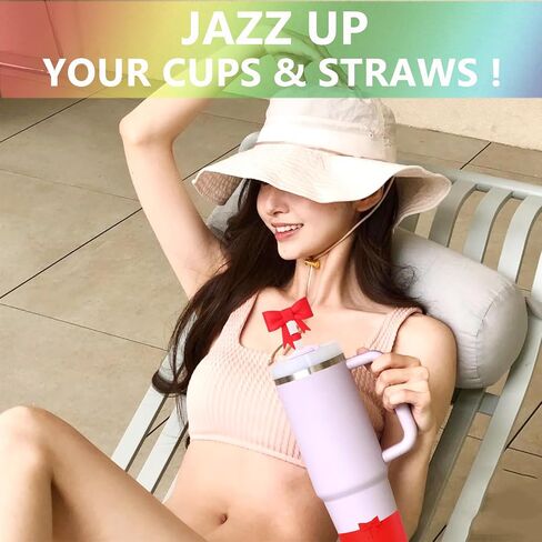 Stanley Tumbler Accessories Set Including 4 Pcs Siliocne Straw Covers Toppers Caps Tips for 10mm/0.4 in Stanley Cup Straws,2 Pcs Siliocne Bow Boot for Stanley Cup 40oz 30oz 20oz - Pink in Saudi Arabia