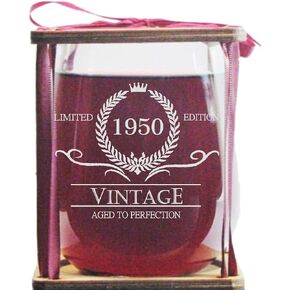 Vintage 1950 Limited Edition - Aged To Perfection Stemless Wine Glass and Presentation Packaging in Saudi Arabia