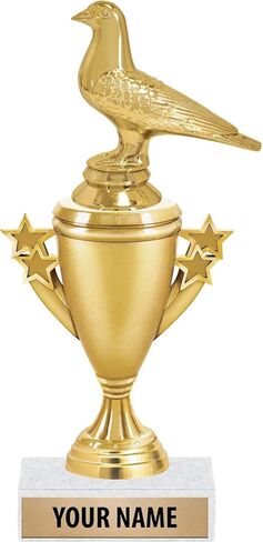 Trophies Pigeon - Gold - Pigeon Trophy Award - نقش مخصص على قاعدة الرخام البيضاء in Saudi Arabia