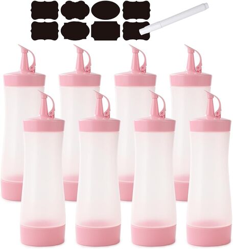 Condiment Squeeze Bottles Sauces Ketchup Bottles Squeeze Bottles Liquids, Oil - 12 oz (8 Pack, Pink) in Kuwait