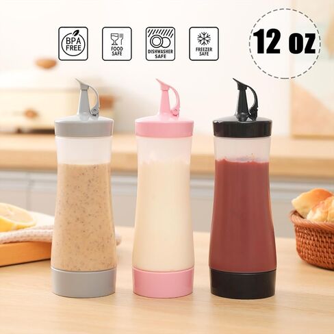 Condiment Squeeze Bottles Sauces Ketchup Bottles Squeeze Bottles Liquids, Oil - 12 oz (8 Pack, Pink) in Kuwait