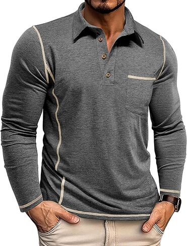 رجال طويل الأكمام قميص بولو قميص قميص غولف غولف كلاسيكي القمصان Lightweigt pullover مع جيب in Kuwait