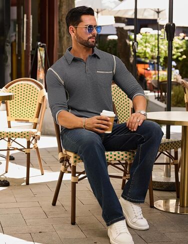 رجال طويل الأكمام قميص بولو قميص قميص غولف غولف كلاسيكي القمصان Lightweigt pullover مع جيب in Kuwait