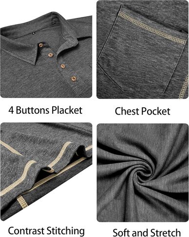 رجال طويل الأكمام قميص بولو قميص قميص غولف غولف كلاسيكي القمصان Lightweigt pullover مع جيب in Kuwait