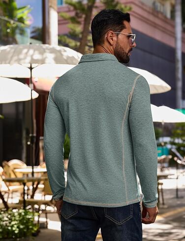 Mens Long Sleeve Polo Shirt Casual Collared Golf T-Shirt Classic Button Lightweigt Pullover Shirts with Pocket in Kuwait