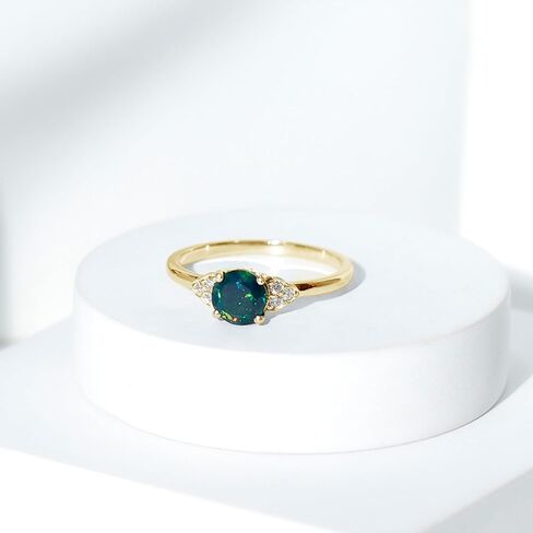 خاتم خطوبة أسود حقيقي 6 مم ، جودة AAA ، حلقة Opal Diamond Solitaire - مثالية للهدية in Saudi Arabia