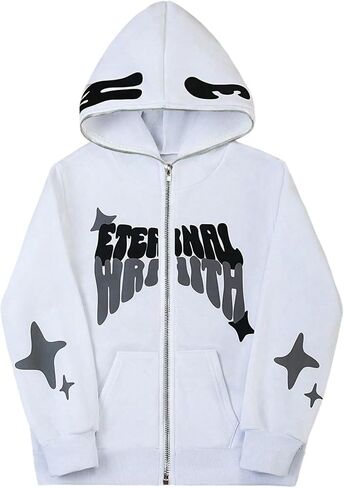 GORGLITTER Boy's Y2K Hoodie Graphic Lettter Print Zip Up Long Sleeve Fashion Jacket Hooded Sweatshirt in Saudi Arabia