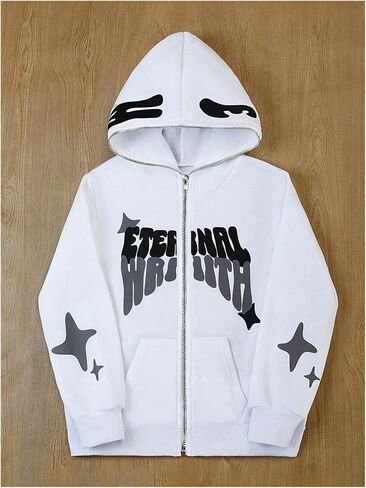 GORGLITTER Boy's Y2K Hoodie Graphic Lettter Print Zip Up Long Sleeve Fashion Jacket Hooded Sweatshirt in Saudi Arabia