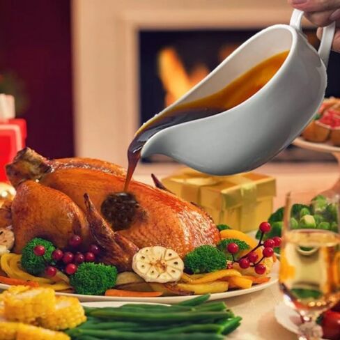 Qlans Gravy Boat With Ladle and Saucer 17 Oz,Ceramic Sauce Boat with Tray for Salad Dressings Milk,Warming Sauces,Creamer,Broth,Black Pepper,White (2 PCS New Gravy Boat With Ladle and Saucer) in Kuwait