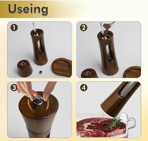 2 packs of 8-inch two+Acacia wood 8-shaped base+Acacia wood spoon+steel brush+black brush set, manual salt and pepper grinder, reusable salt grinder, adjustable roughness salt grinder in Saudi Arabia