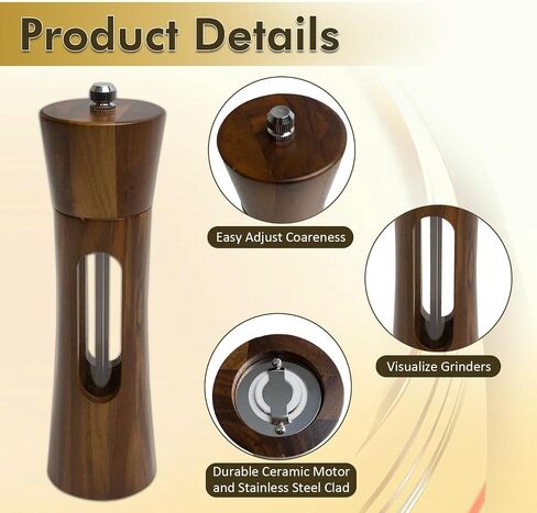 2 packs of 8-inch two+Acacia wood 8-shaped base+Acacia wood spoon+steel brush+black brush set, manual salt and pepper grinder, reusable salt grinder, adjustable roughness salt grinder in Saudi Arabia