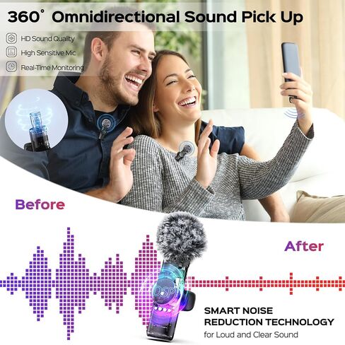 2 Pack Wireless Lavalier Microphone for iPhone iPad, Plug-Play Mini Mic with Noise Reduction, 2.4GHz Lapel Microphone for Video Recording, Interview, Vlogging in Saudi Arabia