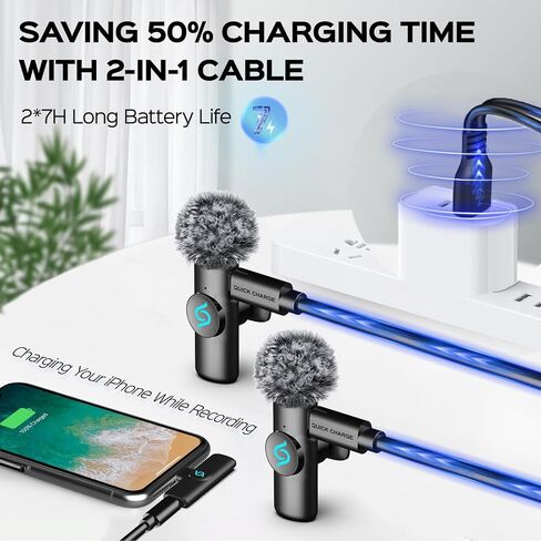 2 Pack Wireless Lavalier Microphone for iPhone iPad, Plug-Play Mini Mic with Noise Reduction, 2.4GHz Lapel Microphone for Video Recording, Interview, Vlogging in Saudi Arabia