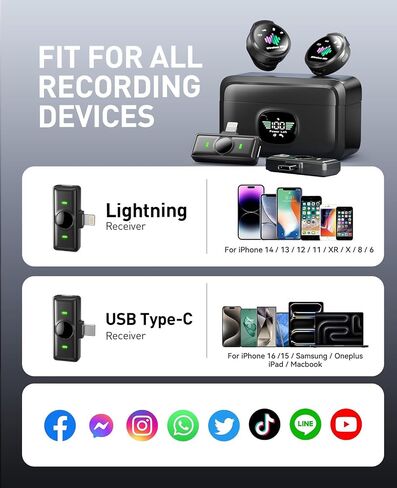 Mini Microphone, 3 in 1 Wireless Lavalier Microphones for iPhone, iPad, Camera and Android Devices, Noise Reduction Lapel Mic in Saudi Arabia