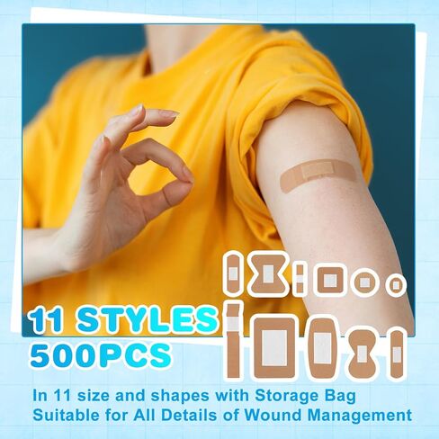 500 pcs صغيرة مرنة النسيج الضمادة اللصق متنوعة متنوعة حزمة 7 أنماط الإصبع ضمادات مفصل ضمادات مستديرة للإسعافات الأولية ورعاية الجروح ، والحماية القطع والخدوش ، والجروح المؤلمة وسادة مؤلمة in Saudi Arabia