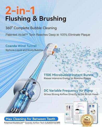 RANVOO [Vibrating & Flossing 2-in-1 AirJet Bubble Sonic Electric Toothbrush, 100% Plaque Removal, Whiter for Adult Protect Gum Orthodontic Teeth Clean Rechargeable Gift with 2 Soft Brush Heads Grey in Kuwait