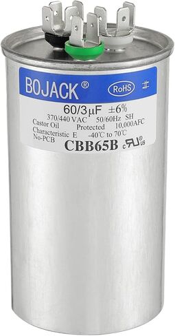 BOJACK 60+3 UF 60/3 MFD ± 6 ٪ 370V/440V CBB65 مكثف بدء تشغيل دائري مزدوج للتشغيل أو بدء تشغيل محرك AC أو مكثف بارد أو مكيف مضخة حرارة in Kuwait