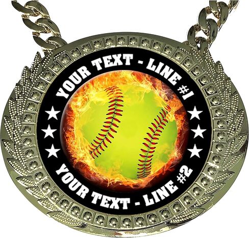 Express Medals Custom Flame Softball Chain Trophy مع خطين من النص الشخصي على ميدالية كبيرة للبلاستيك الصلبة وسلسلة رقبة ذهبية طويلة 34 بوصة. EMFCL805 in Saudi Arabia
