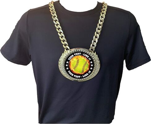 Express Medals Custom Flame Softball Chain Trophy مع خطين من النص الشخصي على ميدالية كبيرة للبلاستيك الصلبة وسلسلة رقبة ذهبية طويلة 34 بوصة. EMFCL805 in Saudi Arabia