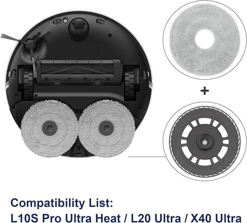 Replacement Mops with Mop Holder Compatible with Dreame L10S Pro Ultra Heat / L10S Ultra Gen 2 / L20 Ultra / L40 Ultra / X40 Ultra / X40 Master / X30 Ultra/Mova E30 Ultra Robot Vacuum in Saudi Arabia